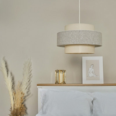Values Weaver Pair Of Modern Ceiling Pendant Shades In And Herringbone Finish Light/Cream/Grey