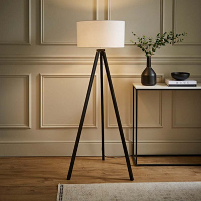 Valuelights Barbro Black Tripod Floor Lamp With White Drum Shade from B&Q