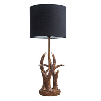 B&Q -  Intertwined Caribou Antler Design Table Lamp Rustic Finish With Black Shade