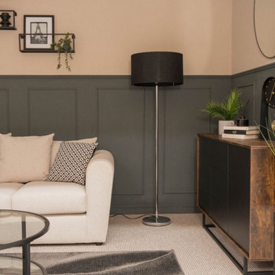 Valuelights Charles Chrome Floor Lamp With Black Drum Shade from B&Q