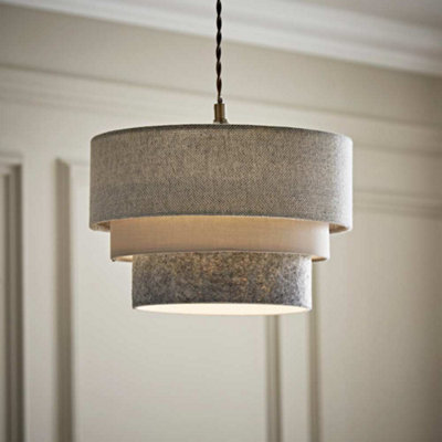 B&Q -  Aztec 3 Tier Grey Herringbone Ceiling Light Shade And Bulb (D)30Cm