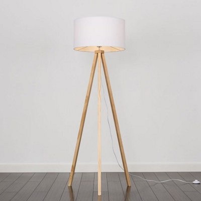 Values Modern Wood Tripod Design Floor Lamp With Drum Shade - Includes 6W Led Gls Bulb 3000K Warm Light/White