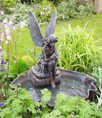 Primrose Fairy On A Clam Shell Solar Powered Garden Outdoor Water Feature Fountain H78Cm from B&Q