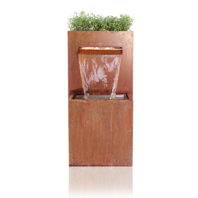 Primrose Corten Steel Waterfall Cascade Outdoor Water Feature With Lights Reservoir & Planter 89Cm from B&Q