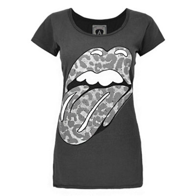 Vanilla Underground Amplified Clothing Womens Grey Rolling Stones Leopard Tongue Logo Short Sleeved T-Shirt (Small) from B&Q