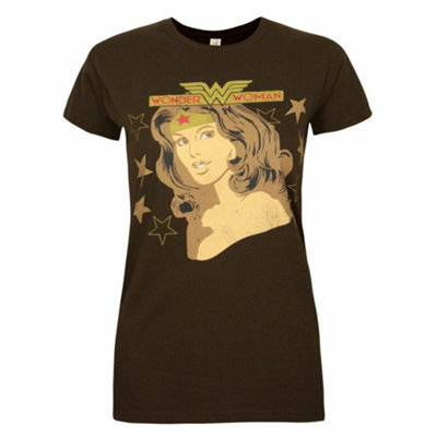 B&Q -  Dc Comics Womens Brown Wonder Woman Short Sleeved T-Shirt (Small)