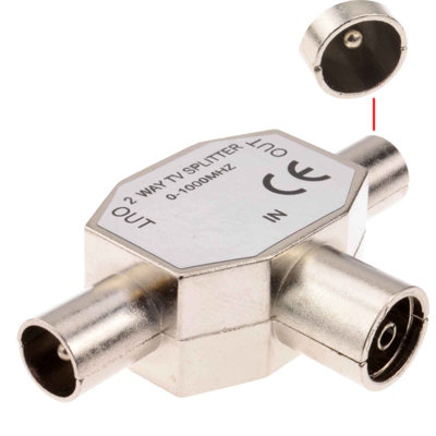 B&Q -  2 Way Rf Tv Freeview Push Style Coax Splitter 1 Input To 2 Outputs