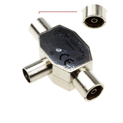 B&Q -  Tv Freeview Rf Coaxial Splitter Connects 1 Device To 2 Tvs 0-1000Mhz