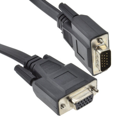 B&Q -  Flat 15 Pin Vga Cable Male Plug To Female Socket Extension Cable 1M