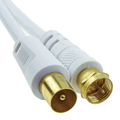 B&Q -  Coaxial F Type Connector Male To Rf Tv Aerial Male Plug Cable White 5M Gold