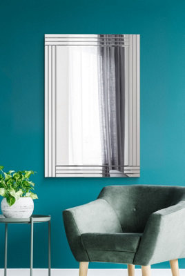 Mirroroutlet Oakley All Glass Triple Edge Bevelled Large Frameless Modern Mirror 120 X 80 Cm Silver