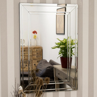 B&Q -  Langley All Glass Modern Bevelled Mirror 90 X 60 Cm
