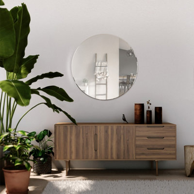 B&Q -  All Glass Bevelled Classic Design Round Mirror 60 X 60Cm