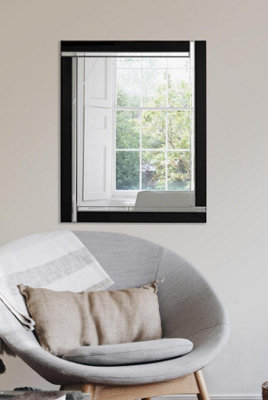 B&Q -  Frameless Aston Black Double Bevelled All Glass Mirror 68 X 58 Cm