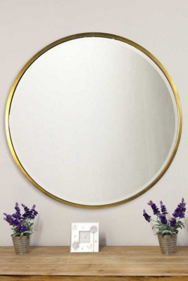 B&Q -  Rowan Gold Elegant Modern Bevelled Round Mirror 100 X 100Cm