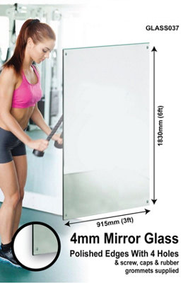 B&Q -  Circuitt 4mm Sheet Mirror Glass 4 Holes & Polished Edges 183 X 91Cm (6Ft X 3Ft)