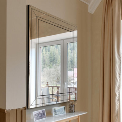 Mirroroutlet Langley All Glass Modern Bevelled Wall Mirror 144 X 115.5 Cm from B&Q
