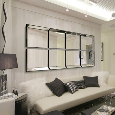 MirroroutletAll Glass Modern 8 Panel Tray Design Wall Mirror 216 X 106Cm (8Ft1 X 3Ft6) from B&Q