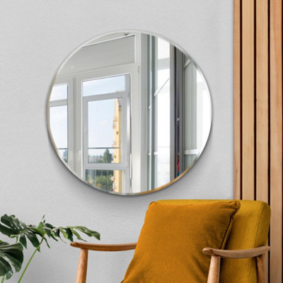 B&Q -  Frameless All Glass Bevelled Classic Design Round Mirror 90 X 90Cm