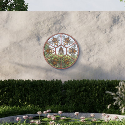 Mirroroutlet Metal Circular Decorative Bumble Bee Window Garden Mirror 80Cmx 80Cm from B&Q