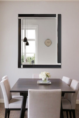 B&Q -  Aston Large Black Double Bevelled All Glass Mirror