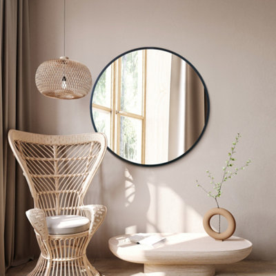 Mirroroutlet The Fenestra Black Edged Circular Modern Wall Mirror 35" 90Cm Diameter from B&Q