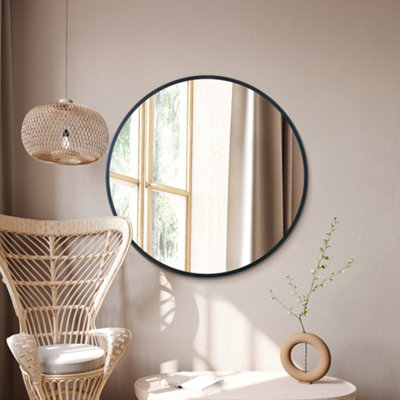 Mirroroutlet The Fenestra Black Edged Circular Modern Wall Mirror 39" 100Cm Diameter from B&Q