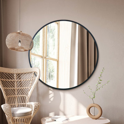 Mirroroutlet The Fenestra Black Edged Circular Modern Wall Mirror 43" 110Cm Diameter from B&Q