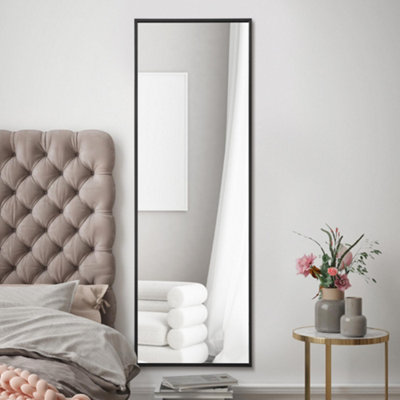 Mirroroutlet Artus - Aluminium Edged Wall Leaner Mirror 47" X 16" (120Cm X 40Cm) Black