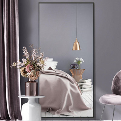 Mirroroutlet Black Artus - Aluminium Edged Wall Leaner Mirror 68" X 33" (174Cm X 85Cm) 174Cm