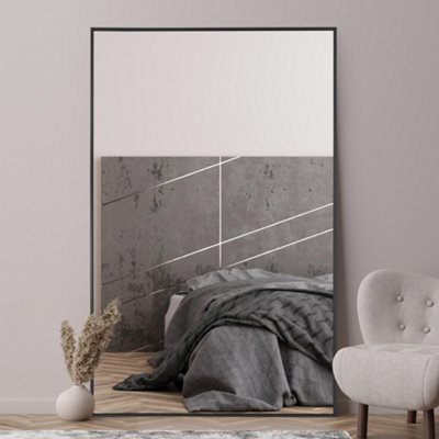 Mirroroutlet Black Artus - Aluminium Edged Full Length Wall Leaner Mirror 68" X 43" (174Cm X 110Cm) 174Cm