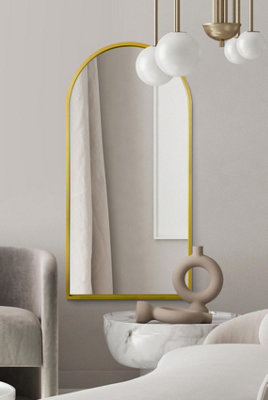 Mirroroutlet Gold Arcus - Framed Arched Leaner / Wall Mirror 63" X 31" (160Cm X 80Cm) 160Cm
