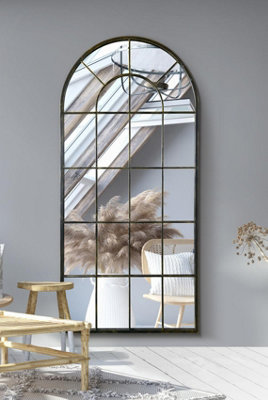Mirroroutlet ArcusAntique Black Framed Arched Window Leaner / Wall Mirror 71" X 33.5" (180X85Cm) from B&Q