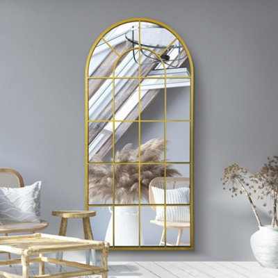 Mirroroutlet ArcusGold Metal Arched Window Leaner / Wall Mirror 71" X 33.5" (180X85Cm) from B&Q