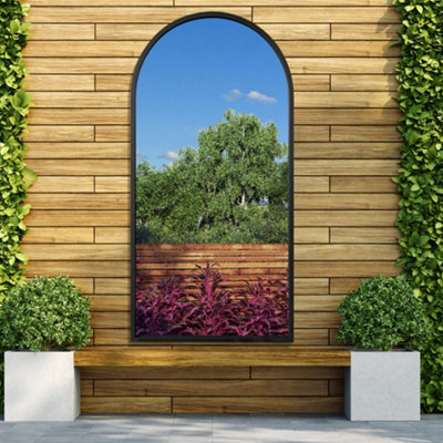 B&Q -  ArcusBlack Metal Framed Arched Leaner / Wall Garden Mirror 55" X 27.5" (140Cm X 70Cm)