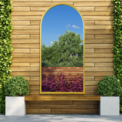 B&Q -  ArcusGold Metal Framed Arched Leaner / Wall Garden Mirror 55" X 27.5" (140Cm X 70Cm)