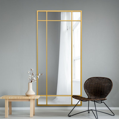 Mirroroutlet Fenestra - Contemporary Wall And Leaner Mirror 71" X 33" (180 X 85Cm) Gold