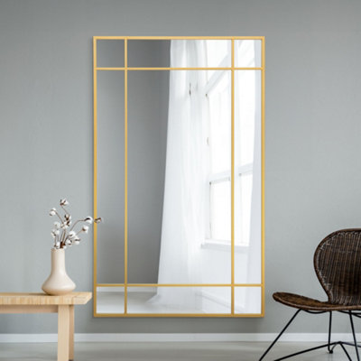 Mirroroutlet Fenestra - Contemporary Wall And Leaner Mirror 71" X 43" (180 X 110Cm) Gold