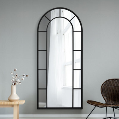  - Mirroroutlet Full Length Window ArcusBlack Framed Arched Leaner / Wall Mirror 75" X 33" (190Cm X 85Cm)