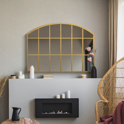  - Mirroroutlet Over Mantle Window ArcusGold Framed Arched Wall Mirror 35" X 26" (90Cm X 65Cm)