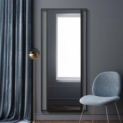  - Mirroroutlet Slim FenestraFull Length Black Modern Wall And Leaner Mirror 71" X 31" (180 X 80Cm)