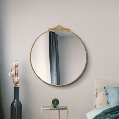 B&Q Mirroroutlet Crown - Metal Framed Circular Round Wall Mirror 39" X 39" (100X100cm) Gold