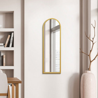 Mirroroutlet Gold Arcus - Metal Framed Arched Wall Mirror 47" X 16" (120Cm X 40Cm)