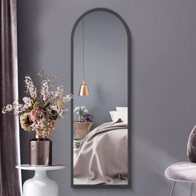 Mirroroutlet Black Arcus - Framed Arched Leaner/ Wall Mirror 63" X 21" (160Cm X 53Cm)