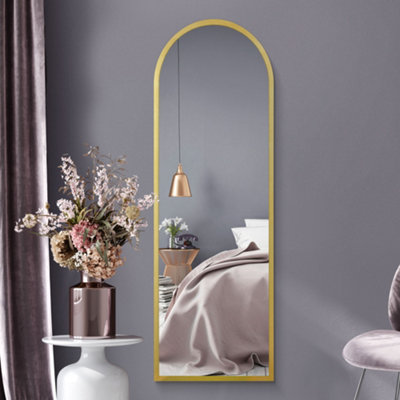 Mirroroutlet The Arcus - Framed Arched Leaner / Wall Mirror 63" X 21" (160Cm X 53Cm) Gold