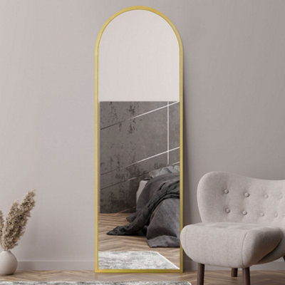 Mirroroutlet Arcus - Framed Arched Leaner / Wall Mirror 71" X 24" (180Cm X 60Cm) Gold