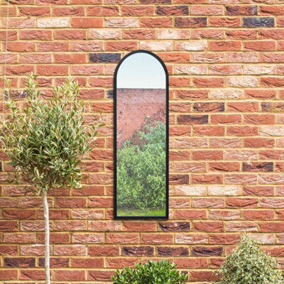 B&Q - MirroroutletThe ArcusBlack Metal Framed Arched Garden Wall Mirror 47" X 16" (120 X 40 Cm)