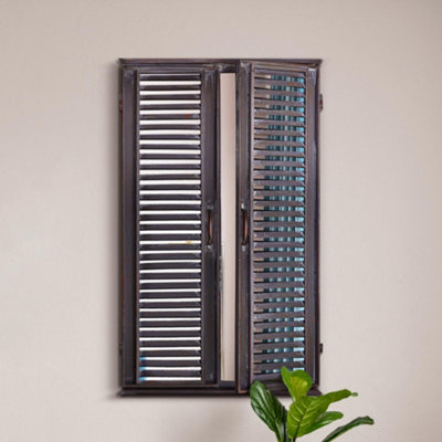 Mirroroutlet The Kirkby Dark Metal Rustic Framed Rectangle Wall Mirror With Opening Doors 90Cm X 60Cm from B&Q