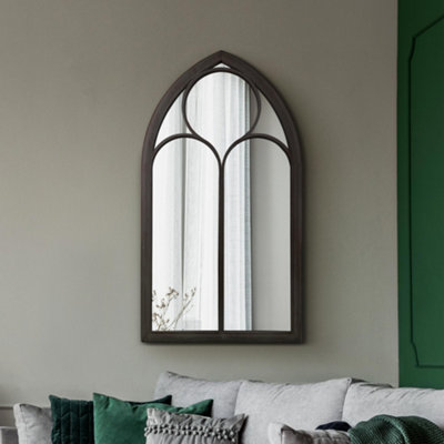 Mirroroutlet Black The Somerley Metal Chapel Arched Decorative Wall Or Leaner Mirror X 61Cm 111Cm