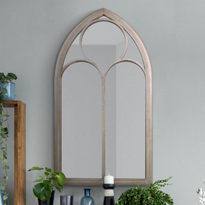 B&Q -  The Somerley Extra Large Rustic Metal Chapel Arched Decorative Mirror Stone Colour 150Cm X 81Cm